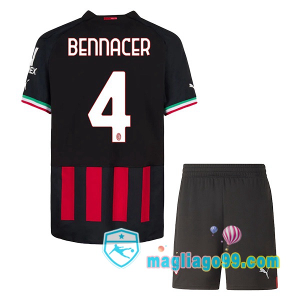 Magliago - Passione Maglie Thai Affidabili Basso Costo Online Shop | Maglia Calcio AC Milan (BENNACER 4) Bambino Prima Rosso 2022/2023