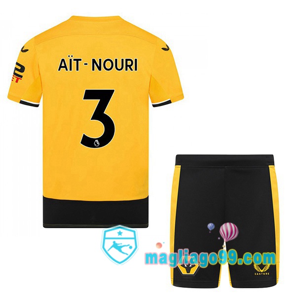 Magliago - Passione Maglie Thai Affidabili Basso Costo Online Shop | Maglia Calcio Wolves (AIT-NOURI 3) Bambino Prima Giallo 2022/2023