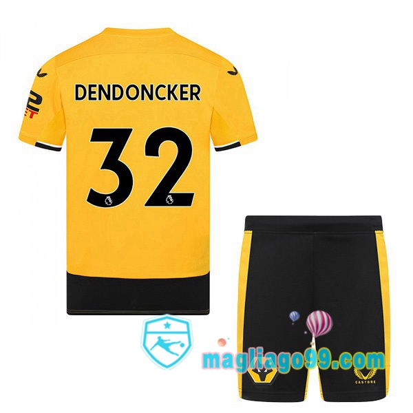 Magliago - Passione Maglie Thai Affidabili Basso Costo Online Shop | Maglia Calcio Wolves (DENDONCKER 32) Bambino Prima Giallo 2022/2023