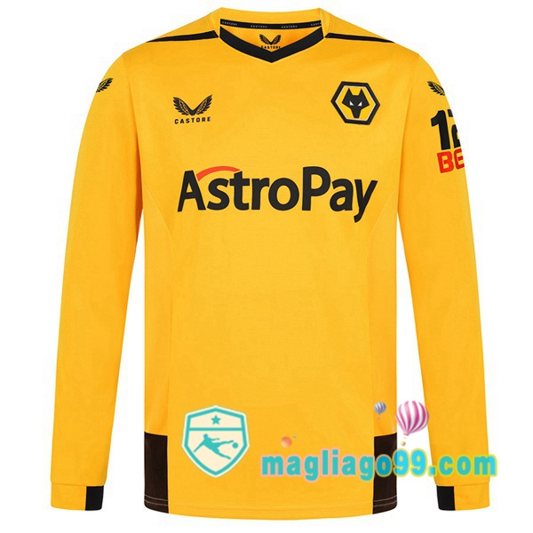 Magliago - Passione Maglie Thai Affidabili Basso Costo Online Shop | Maglia Calcio Wolves Prima Maniche Lunghe Giallo 2022/2023