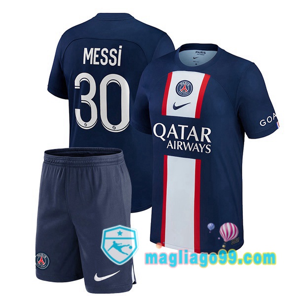 Magliago - Passione Maglie Thai Affidabili Basso Costo Online Shop | Maglia Calcio Paris PSG (Messi 30) Bambino Prima Blu Royal 2022/2023