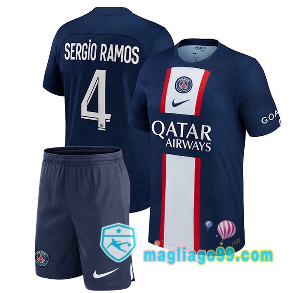 Magliago - Passione Maglie Thai Affidabili Basso Costo Online Shop | Maglia Calcio Paris PSG (Sergio Ramos 4) Bambino Prima Blu Royal 2022/2023