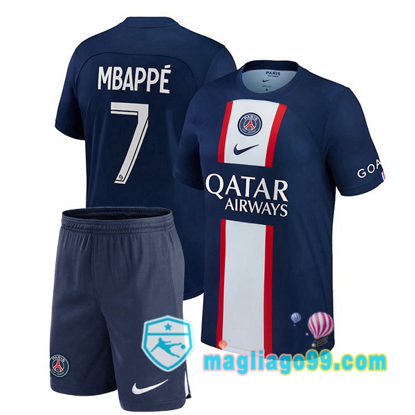 Magliago - Passione Maglie Thai Affidabili Basso Costo Online Shop | Maglia Calcio Paris PSG (Mbappé 7) Bambino Prima Blu Royal 2022/2023