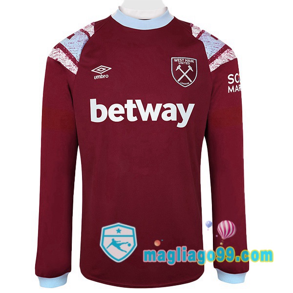 Magliago - Passione Maglie Thai Affidabili Basso Costo Online Shop | Maglia Calcio West Ham Prima Maniche Lunghe Rosso Bianco 2022/2023