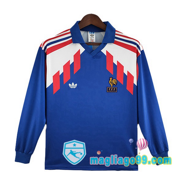 Magliago - Passione Maglie Thai Affidabili Basso Costo Online Shop | Maglia Storica Francia Retro Prima Maniche Lunghe Blu 1988-1990