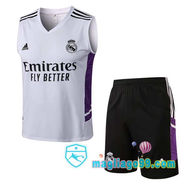Magliago - Passione Maglie Thai Affidabili Basso Costo Online Shop | Gilet Calcio Real Madrid + Shorts Bianco 2022/2023