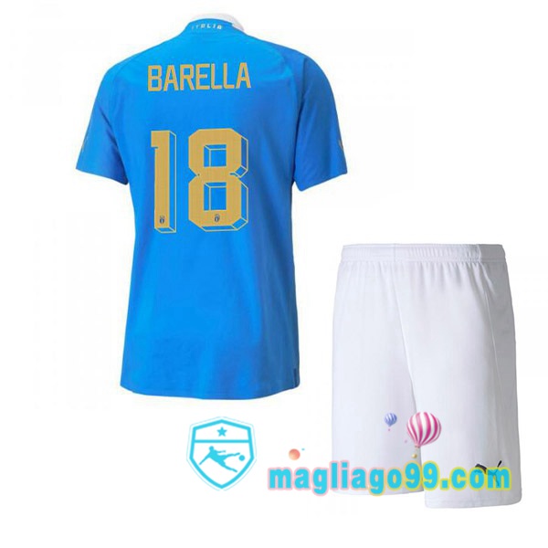 Magliago - Passione Maglie Thai Affidabili Basso Costo Online Shop | Maglia Italia（Barella 18）Bambino Prima Blu 2022/2023
