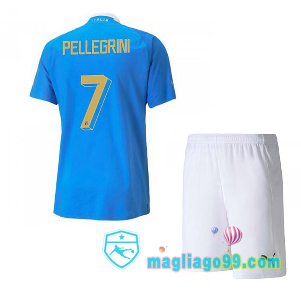 Magliago - Passione Maglie Thai Affidabili Basso Costo Online Shop | Maglia Italia（Pellegrini 7）Bambino Prima Blu 2022/2023