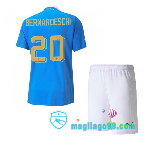 Magliago - Passione Maglie Thai Affidabili Basso Costo Online Shop | Maglia Italia（Bernardeschi 20）Bambino Prima Blu 2022/2023