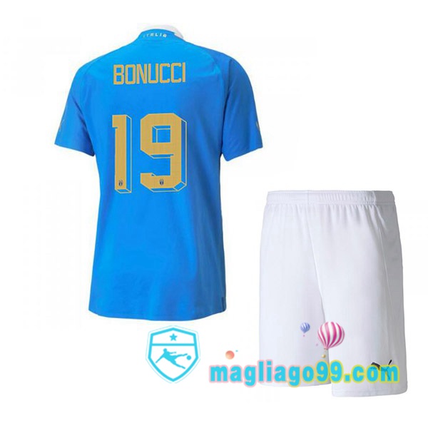 Magliago - Passione Maglie Thai Affidabili Basso Costo Online Shop | Maglia Italia（Bonucci 19）Bambino Prima Blu 2022/2023
