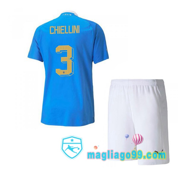 Magliago - Passione Maglie Thai Affidabili Basso Costo Online Shop | Maglia Italia（Chiellini 3）Bambino Prima Blu 2022/2023