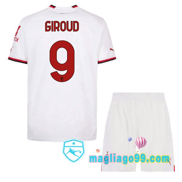 Magliago - Passione Maglie Thai Affidabili Basso Costo Online Shop | Maglia AC Milan (GIROUD 9) Bambino Seconda Bianco 2022/2023