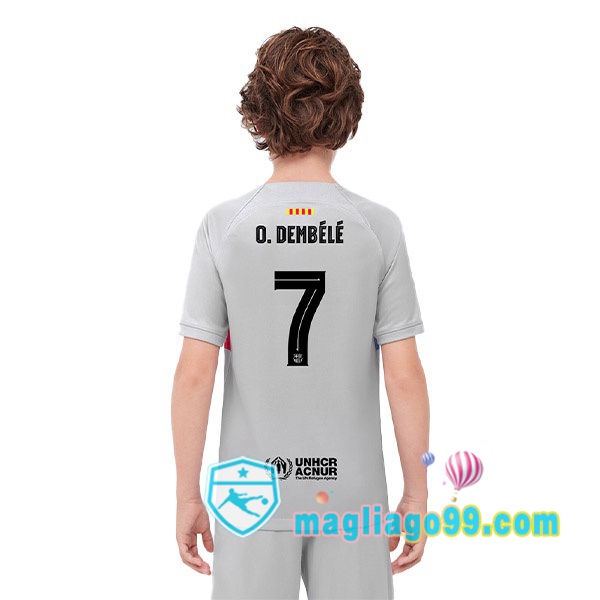 Magliago - Passione Maglie Thai Affidabili Basso Costo Online Shop | Maglia FC Barcellona (O. DEMBÉLÉ 7) Bambino Terza Grigio 2022/2023