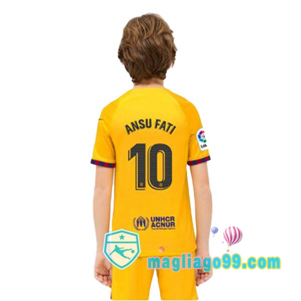 Magliago - Passione Maglie Thai Affidabili Basso Costo Online Shop | Maglia FC Barcellona (ANSU FATI 10) Bambino Quattro Giallo 2022/2023