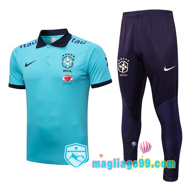 Magliago - Passione Maglie Thai Affidabili Basso Costo Online Shop | Brasile Polo Maglia Uomo + Pantaloni Blu 2023/2024