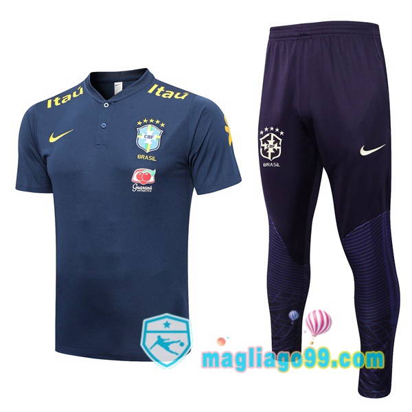 Magliago - Passione Maglie Thai Affidabili Basso Costo Online Shop | Brasile Polo Maglia Uomo + Pantaloni Blu Royal 2023/2024