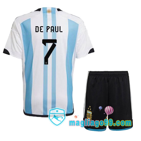 Magliago - Passione Maglie Thai Affidabili Basso Costo Online Shop | 3 Stelle Nazionale Maglia Calcio Argentina (DE PAUL 7) Bambino Prima Blu Bianco 2022/2023
