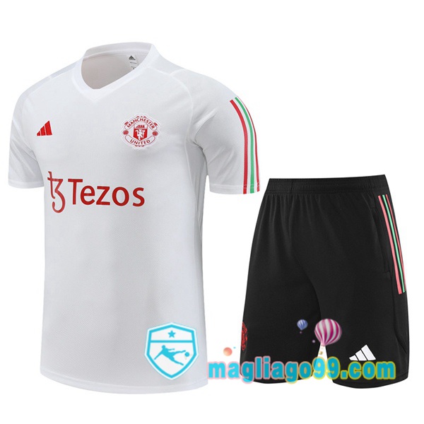 Magliago - Passione Maglie Thai Affidabili Basso Costo Online Shop | Tuta Maglie Allenamento Manchester United + Shorts Bianco 2023/2024