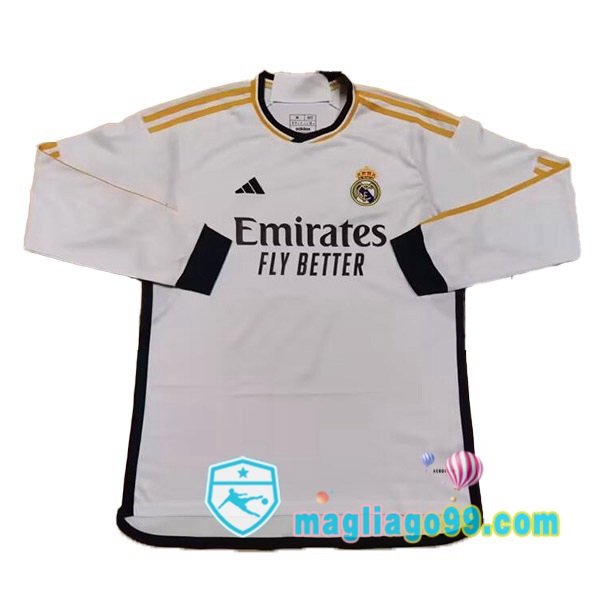 Magliago - Passione Maglie Thai Affidabili Basso Costo Online Shop | Maglia Real Madrid Prima Maniche Lunghe Bianco Versione Trapelata 2023/2024