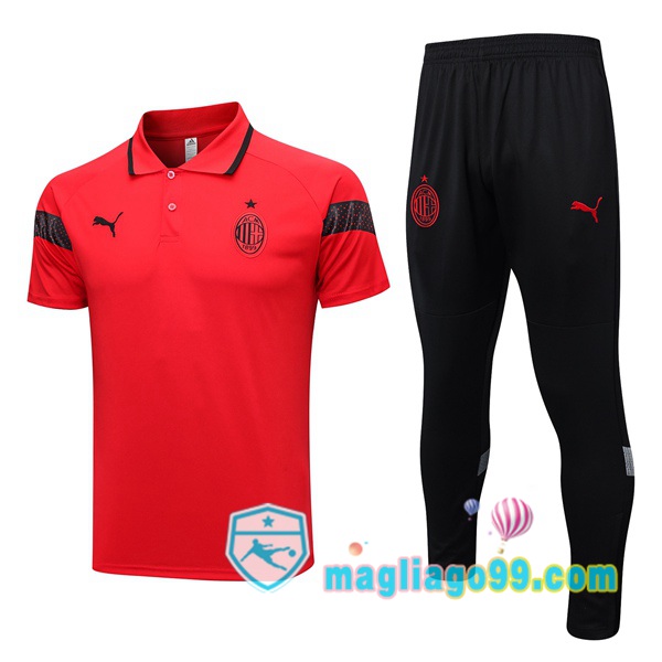 Magliago - Passione Maglie Thai Affidabili Basso Costo Online Shop | AC Milan Polo Maglia Uomo + Pantaloni Rosso 2023/2024