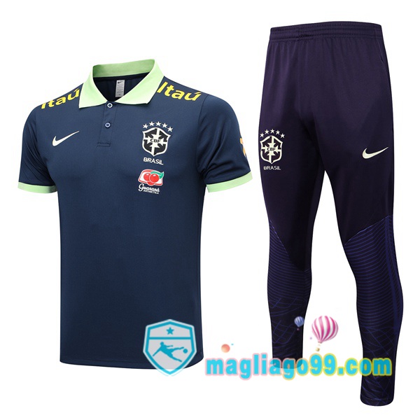 Magliago - Passione Maglie Thai Affidabili Basso Costo Online Shop | Brasile Polo Maglia Uomo + Pantaloni Blu Royal 2023/2024