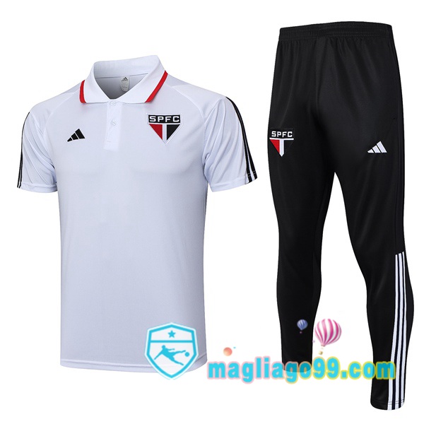 Magliago - Passione Maglie Thai Affidabili Basso Costo Online Shop | Sao Paulo FC Polo Maglia Uomo + Pantaloni Bianco 2023/2024