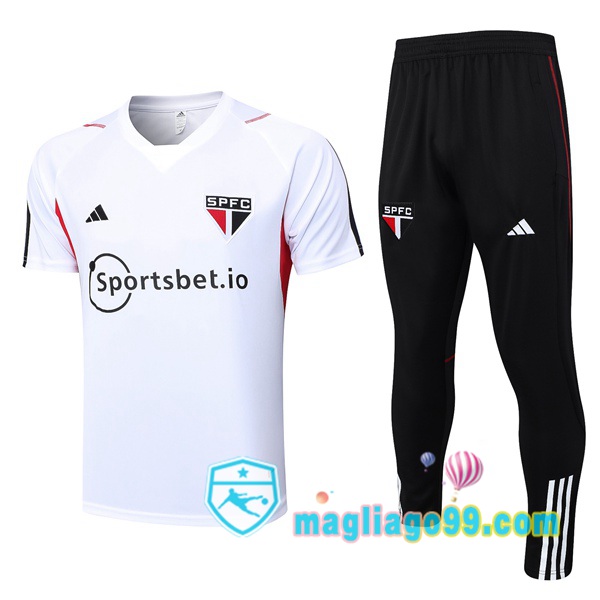 Magliago - Passione Maglie Thai Affidabili Basso Costo Online Shop | Tuta Maglie Allenamento Sao Paulo FC + Pantaloni Bianco 2023/2024