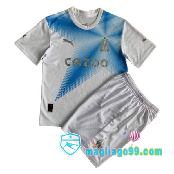 Magliago - Passione Maglie Thai Affidabili Basso Costo Online Shop | Maglia Marsiglia OM Bambino Edizione 30°Anniversario Bianco Blu 2022/2023