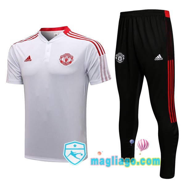 Magliago - Passione Maglie Thai Affidabili Basso Costo Online Shop | Manchester United + Polo Maglia Uomo + Pantaloni Bianco 2021/2022