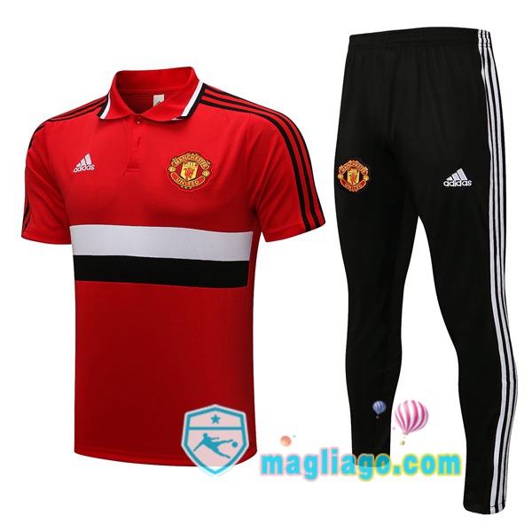 Magliago - Passione Maglie Thai Affidabili Basso Costo Online Shop | Manchester United + Polo Maglia Uomo + Pantaloni Rosso Bianco 2021/2022