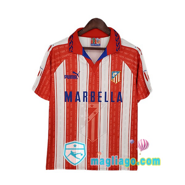Magliago - Passione Maglie Thai Affidabili Basso Costo Online Shop | 1995-1996 Atletico Madrid Retro Prima Maglia Storica Rosso Bianco