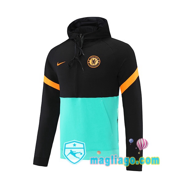 Magliago - Passione Maglie Thai Affidabili Basso Costo Online Shop | Felpa Con Cappuccio FC Chelsea Nero Verde 2021/2022