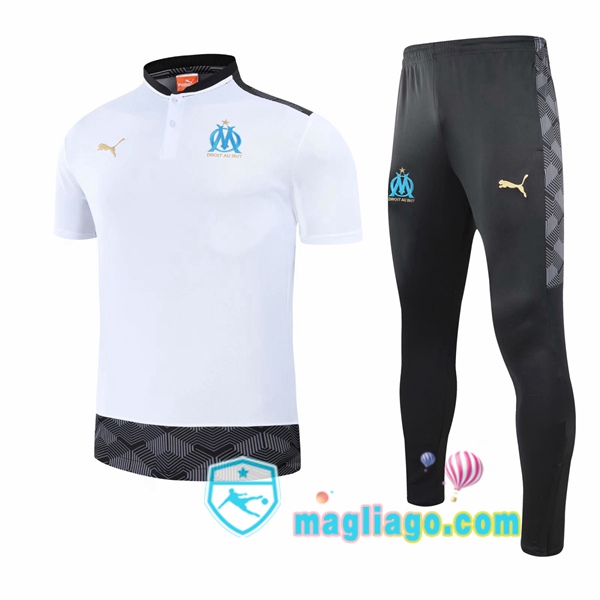 Magliago - Passione Maglie Thai Affidabili Basso Costo Online Shop | Marsiglia OM Polo Maglia Uomo + Pantaloni Bianco 2020/2021