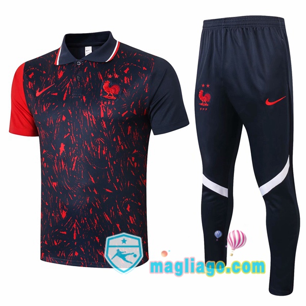 Magliago - Passione Maglie Thai Affidabili Basso Costo Online Shop | Francia Polo Maglia Uomo + Pantaloni Blu Royal Rosso 2020/2021