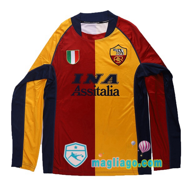 Magliago - Passione Maglie Thai Affidabili Basso Costo Online Shop | 2001-2002 Roma Terza Seconda Retro Maglia Storica Maniche Lunghe Giallo Rosso