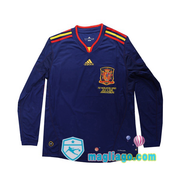 Magliago - Passione Maglie Thai Affidabili Basso Costo Online Shop | 2010 Spagna Seconda Retro Maglia Storica Maniche Lunghe Blu