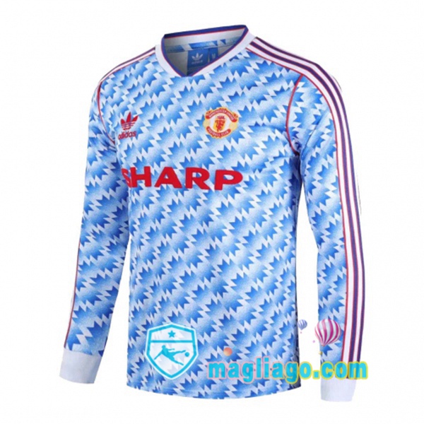Magliago - Passione Maglie Thai Affidabili Basso Costo Online Shop | 1990-1992 Manchester United Seconda Retro Maglia Storica Maniche Lunghe Blu
