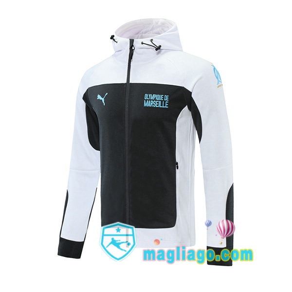 Magliago - Passione Maglie Thai Affidabili Basso Costo Online Shop | Felpa Con Cappuccio Marsiglia OM Bianco Nero 2020/2021