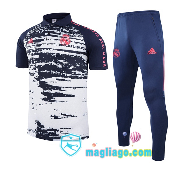 Magliago - Passione Maglie Thai Affidabili Basso Costo Online Shop | Real Madrid Polo Maglia Uomo + Pantaloni Bianco Blu 2021/2022