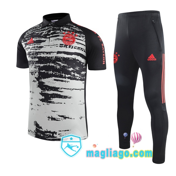 Magliago - Passione Maglie Thai Affidabili Basso Costo Online Shop | Bayern Monaco Polo Maglia Uomo + Pantaloni Grigio Nero 2021/2022