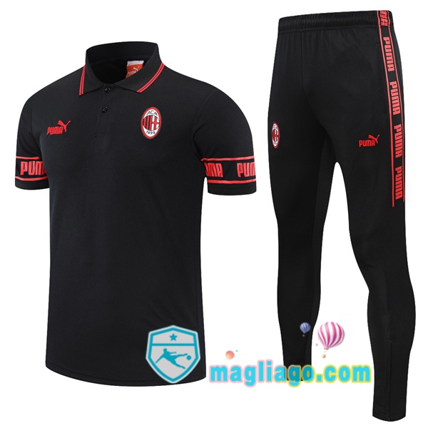 Magliago - Passione Maglie Thai Affidabili Basso Costo Online Shop | AC Milan Polo Maglia Uomo + Pantaloni Nero Rosso 2021/2022