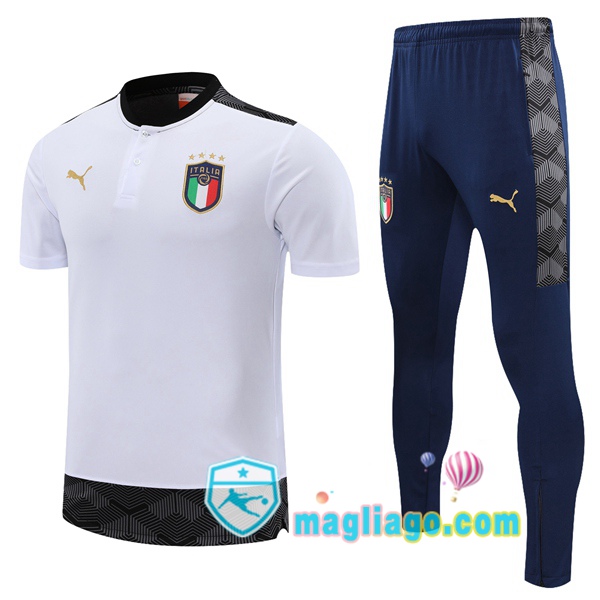 Magliago - Passione Maglie Thai Affidabili Basso Costo Online Shop | Italia Polo Maglia Uomo + Pantaloni Bianco 2021/2022