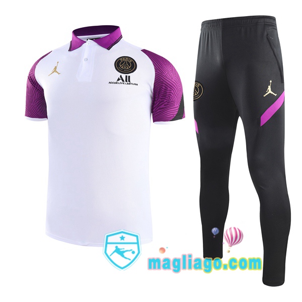 Magliago - Passione Maglie Thai Affidabili Basso Costo Online Shop | JORDAN Paris PSG Polo Maglia Uomo + Pantaloni Bianco Porpora 2021/2022