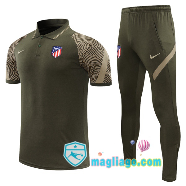 Magliago - Passione Maglie Thai Affidabili Basso Costo Online Shop | Atletico Madrid Polo Maglia Uomo + Pantaloni Verde Scuro 2021/2022