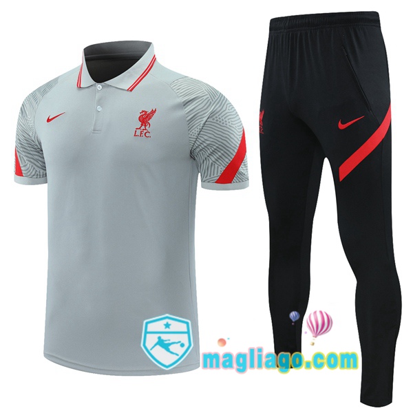 Magliago - Passione Maglie Thai Affidabili Basso Costo Online Shop | FC Liverpool Polo Maglia Uomo + Pantaloni Grigio 2021/2022