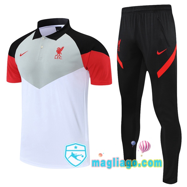 Magliago - Passione Maglie Thai Affidabili Basso Costo Online Shop | FC Liverpool Polo Maglia Uomo + Pantaloni Bianco Grigio Rosso 2021/2022