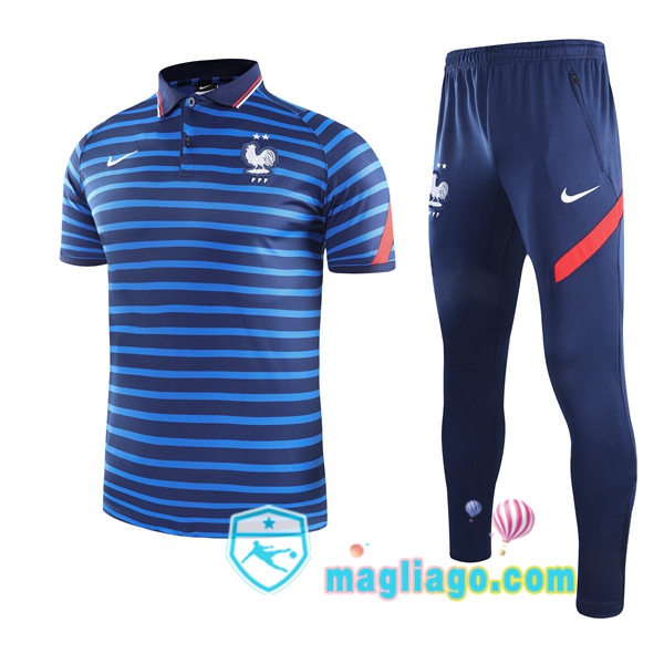 Magliago - Passione Maglie Thai Affidabili Basso Costo Online Shop | Francia Polo Maglia Uomo + Pantaloni Blu 2021/2022