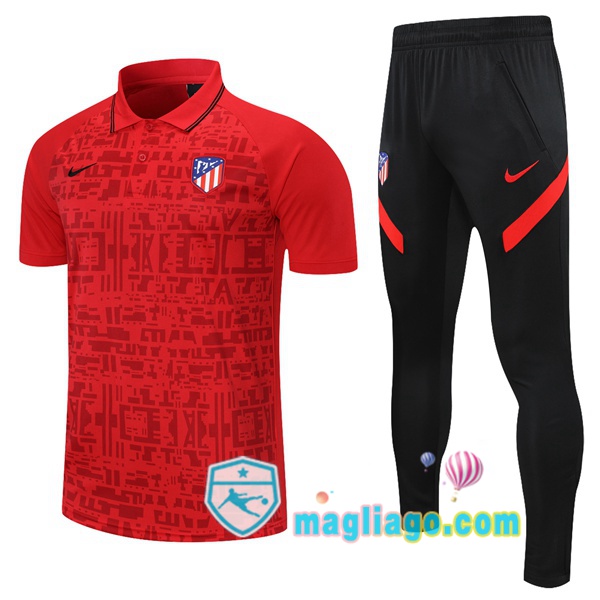 Magliago - Passione Maglie Thai Affidabili Basso Costo Online Shop | Atletico Madrid Polo Maglia Uomo + Pantaloni Rosso 2021/2022