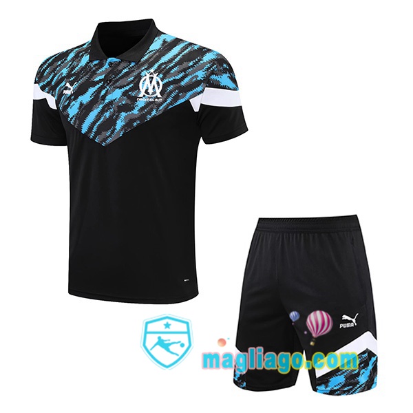 Magliago - Passione Maglie Thai Affidabili Basso Costo Online Shop | Marsiglia OM Polo Maglia Uomo + Pantaloncini Nero Blu 2021/2022