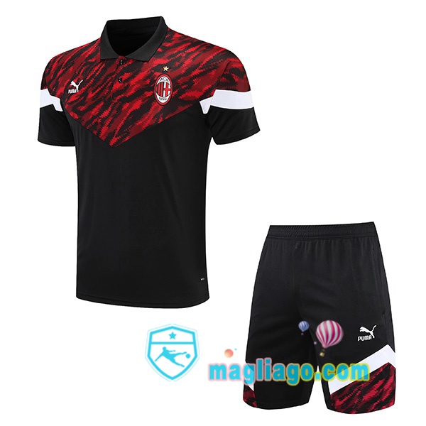 Magliago - Passione Maglie Thai Affidabili Basso Costo Online Shop | AC Milan Polo Maglia Uomo + Pantaloncini Nero Rosso 2021/2022